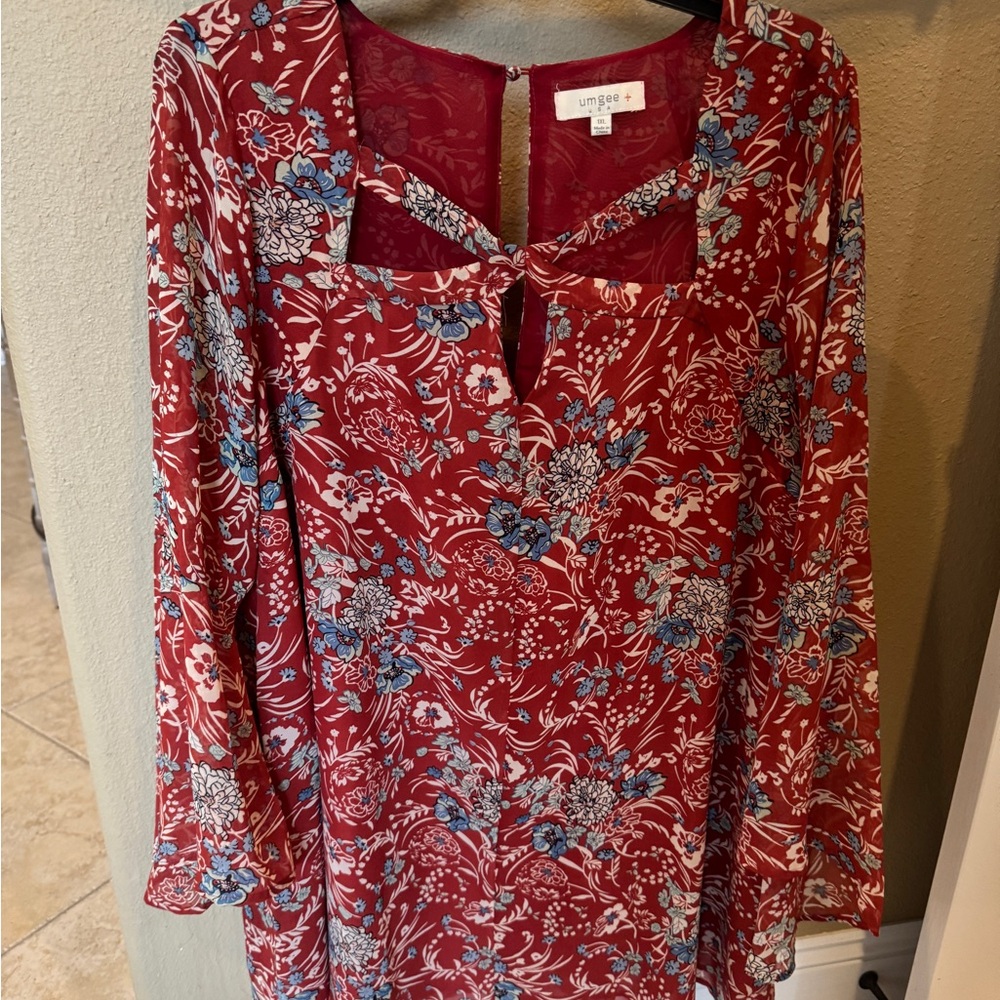 Rust Floral Long Sleeve Dress